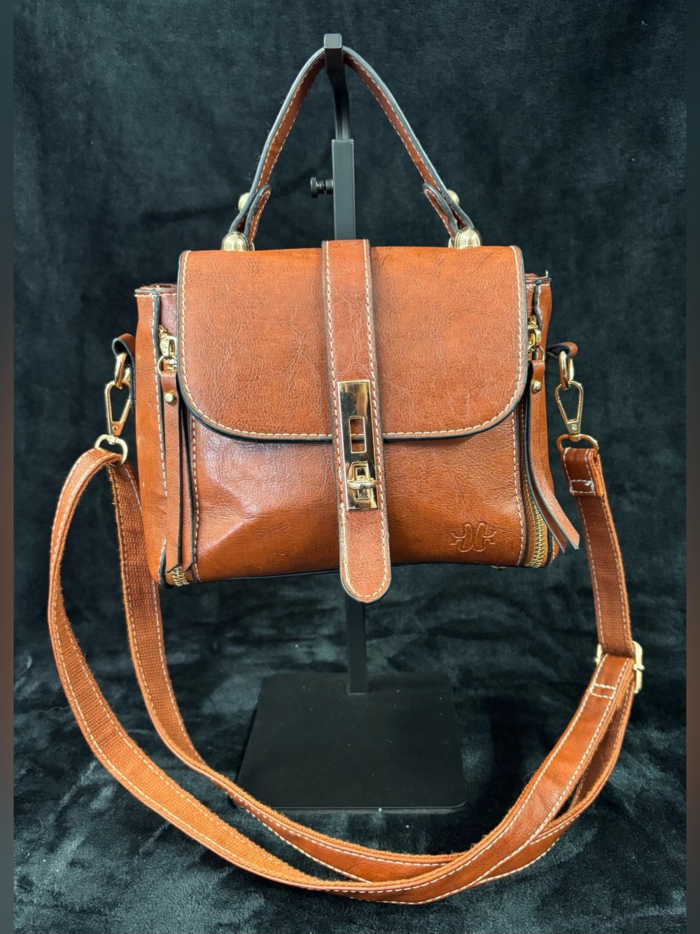 Stauer Parisian Chic Cognac Brown Satchel Crossbody Bag